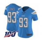 Women's Los Angeles Chargers #93 Justin Jones Electric Blue Alternate Vapor Untouchable Limited Player 100th Season Football Jersey