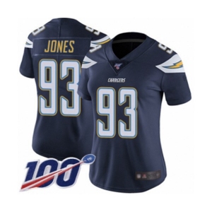 Women's Los Angeles Chargers #93 Justin Jones Navy Blue Team Color Vapor Untouchable Limited Player 100th Season Football Jersey