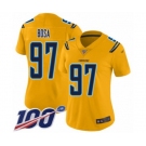 Women's Los Angeles Chargers #97 Joey Bosa Limited Gold Inverted Legend 100th Season Football Jersey