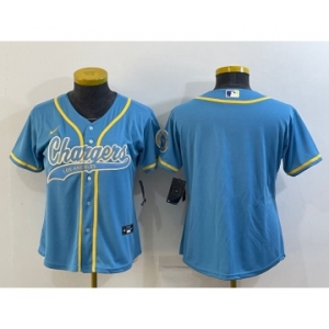 Women's Los Angeles Chargers Blank Blue With Patch Cool Base Stitched Baseball Jersey
