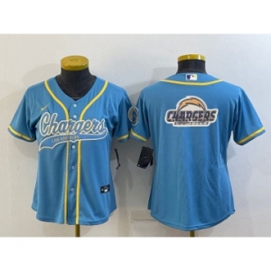 Women's Los Angeles Chargers Light Blue Team Big Logo With Patch Cool Base Stitched Baseball Jersey