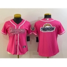 Women's Los Angeles Chargers Pink Team Big Logo With Patch Cool Base Stitched Baseball Jersey