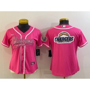 Women's Los Angeles Chargers Pink Team Big Logo With Patch Cool Base Stitched Baseball Jersey