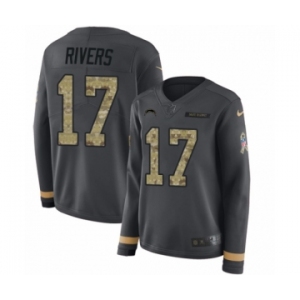 Women's Nike Los Angeles Chargers #17 Philip Rivers Limited Black Salute to Service Therma Long Sleeve NFL Jersey