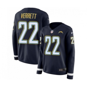 Women's Nike Los Angeles Chargers #22 Jason Verrett Limited Navy Blue Therma Long Sleeve NFL Jersey