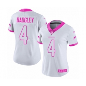 Women's Nike Los Angeles Chargers #4 Michael Badgley Limited White Pink Rush Fashion NFL Jersey