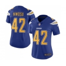 Women's Nike Los Angeles Chargers #42 Uchenna Nwosu Limited Electric Blue Rush Vapor Untouchable NFL Jersey