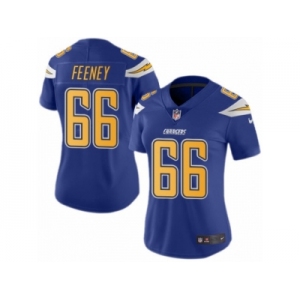 Women's Nike Los Angeles Chargers #66 Dan Feeney Limited Electric Blue Rush NFL Jersey