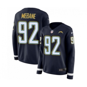 Women's Nike Los Angeles Chargers #92 Brandon Mebane Limited Navy Blue Therma Long Sleeve NFL Jersey