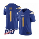 Youth Los Angeles Chargers #1 Ty Long Limited Electric Blue Rush Vapor Untouchable 100th Season Football Jersey