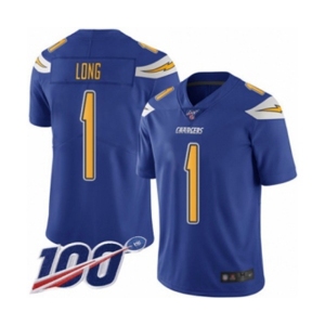 Youth Los Angeles Chargers #1 Ty Long Limited Electric Blue Rush Vapor Untouchable 100th Season Football Jersey