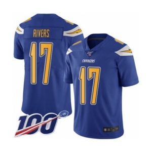 Youth Los Angeles Chargers #17 Philip Rivers Limited Electric Blue Rush Vapor Untouchable 100th Season Football Jersey