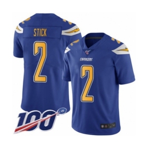 Youth Los Angeles Chargers #2 Easton Stick Limited Electric Blue Rush Vapor Untouchable 100th Season Football Jersey