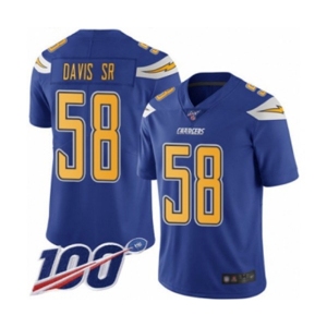 Youth Los Angeles Chargers #58 Thomas Davis Sr Limited Electric Blue Rush Vapor Untouchable 100th Season Football Jersey