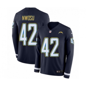 Youth Nike Los Angeles Chargers #42 Uchenna Nwosu Limited Navy Blue Therma Long Sleeve NFL Jersey