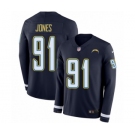 Youth Nike Los Angeles Chargers #91 Justin Jones Limited Navy Blue Therma Long Sleeve NFL Jersey