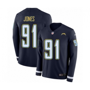 Youth Nike Los Angeles Chargers #91 Justin Jones Limited Navy Blue Therma Long Sleeve NFL Jersey