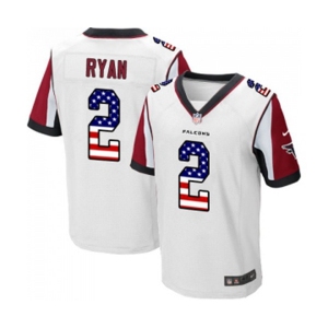 Men's Atlanta Falcons #2 Matt Ryan Elite White Road USA Flag Fashion Football Jersey