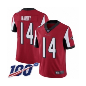 Men's Atlanta Falcons #14 Justin Hardy Red Team Color Vapor Untouchable Limited Player 100th Season Football Jersey