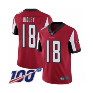 Men's Atlanta Falcons #18 Calvin Ridley Red Team Color Vapor Untouchable Limited Player 100th Season Football Jersey