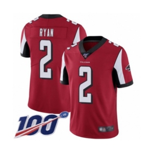 Men's Atlanta Falcons #2 Matt Ryan Red Team Color Vapor Untouchable Limited Player 100th Season Football Jersey