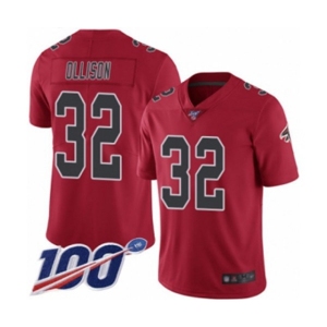 Men's Atlanta Falcons #32 Qadree Ollison Limited Red Rush Vapor Untouchable 100th Season Football Jersey