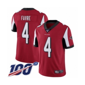 Men's Atlanta Falcons #4 Brett Favre Red Team Color Vapor Untouchable Limited Player 100th Season Football Jersey