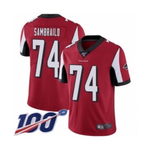 Men's Atlanta Falcons #74 Ty Sambrailo Red Team Color Vapor Untouchable Limited Player 100th Season Football Jersey