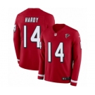 Men's Nike Atlanta Falcons #14 Justin Hardy Limited Red Therma Long Sleeve NFL Jersey