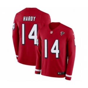 Men's Nike Atlanta Falcons #14 Justin Hardy Limited Red Therma Long Sleeve NFL Jersey