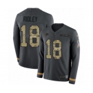 Men's Nike Atlanta Falcons #18 Calvin Ridley Limited Black Salute to Service Therma Long Sleeve NFL Jersey