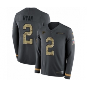 Men's Nike Atlanta Falcons #2 Matt Ryan Limited Black Salute to Service Therma Long Sleeve NFL Jersey