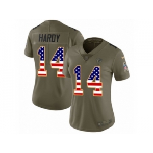 Women Nike Atlanta Falcons #14 Justin Hardy Limited Olive USA Flag 2017 Salute to Service NFL Jersey