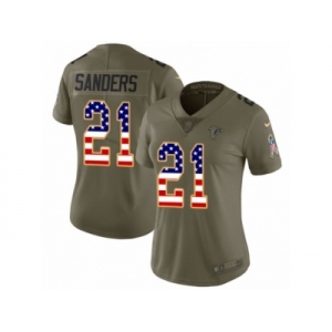 Women Nike Atlanta Falcons #21 Deion Sanders Limited Olive USA Flag 2017 Salute to Service NFL Jersey