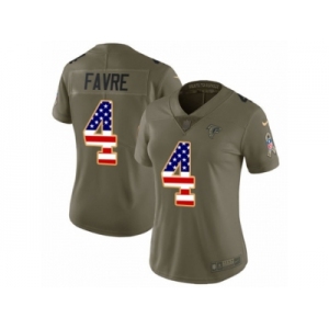 Women Nike Atlanta Falcons #4 Brett Favre Limited Olive USA Flag 2017 Salute to Service NFL Jersey