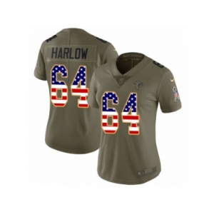 Women Nike Atlanta Falcons #64 Sean Harlow Limited Olive USA Flag 2017 Salute to Service NFL Jersey