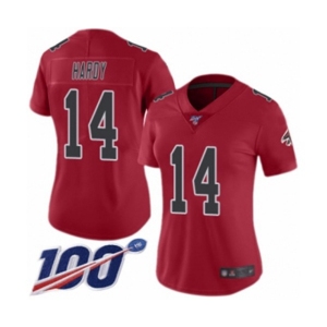 Women's Atlanta Falcons #14 Justin Hardy Limited Red Rush Vapor Untouchable 100th Season Football Jersey