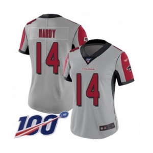 Women's Atlanta Falcons #14 Justin Hardy Limited Silver Inverted Legend 100th Season Football Jersey