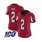 Women's Atlanta Falcons #2 Matt Ryan Red Team Color Vapor Untouchable Limited Player 100th Season Football Jersey