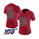 Women's Atlanta Falcons #20 Isaiah Oliver Limited Red Rush Vapor Untouchable 100th Season Football Jersey