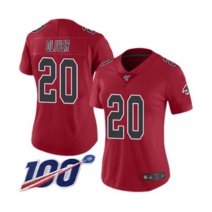 Women's Atlanta Falcons #20 Isaiah Oliver Limited Red Rush Vapor Untouchable 100th Season Football Jersey