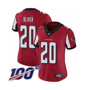 Women's Atlanta Falcons #20 Isaiah Oliver Red Team Color Vapor Untouchable Limited Player 100th Season Football Jersey