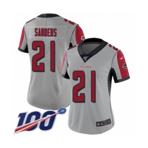 Women's Atlanta Falcons #21 Deion Sanders Limited Silver Inverted Legend 100th Season Football Jersey