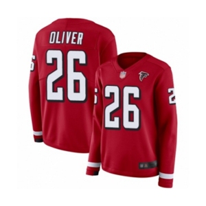 Women's Atlanta Falcons #26 Isaiah Oliver Limited Red Therma Long Sleeve Football Jersey