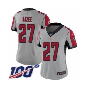 Women's Atlanta Falcons #27 Damontae Kazee Limited Silver Inverted Legend 100th Season Football Jersey