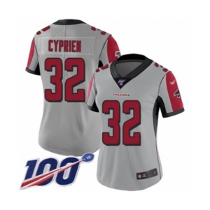 Women's Atlanta Falcons #32 Johnathan Cyprien Limited Silver Inverted Legend 100th Season Football Jersey