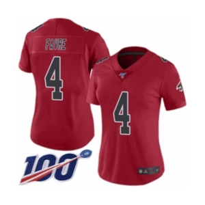 Women's Atlanta Falcons #4 Brett Favre Limited Red Rush Vapor Untouchable 100th Season Football Jersey