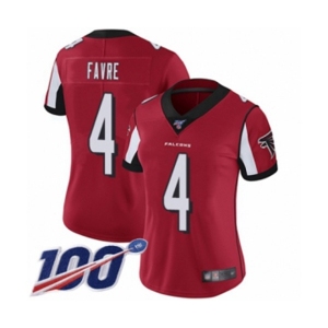 Women's Atlanta Falcons #4 Brett Favre Red Team Color Vapor Untouchable Limited Player 100th Season Football Jersey