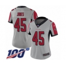 Women's Atlanta Falcons #45 Deion Jones Limited Silver Inverted Legend 100th Season Football Jersey