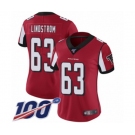 Women's Atlanta Falcons #63 Chris Lindstrom Red Team Color Vapor Untouchable Limited Player 100th Season Football Jersey